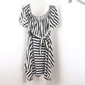 Shein Curve Womens 4XL Black White Striped Lightweight A-Line Asymmetrical Dress